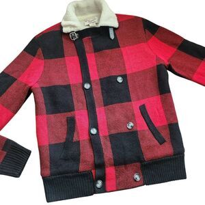 An Original Penguin Jacket Mens Medium Wool Buffalo Plaid Sherpa Outerwear